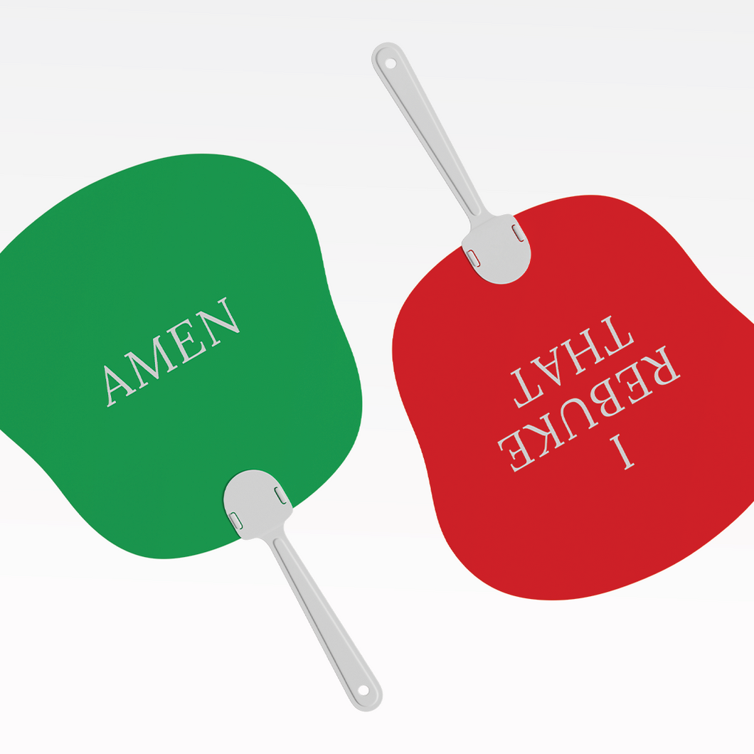 AMEN / I REBUKE THAT Hand Fan - Double-Sided Church Fan with 