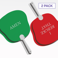 Load image into Gallery viewer, AMEN / I REBUKE THAT Hand Fan Friend Bundle (2 Fans) - Double-Sided Church Fan with &quot;AMEN&quot; &amp; &quot;I REBUKE THAT&quot; Messages for Church &amp; Game Nights
