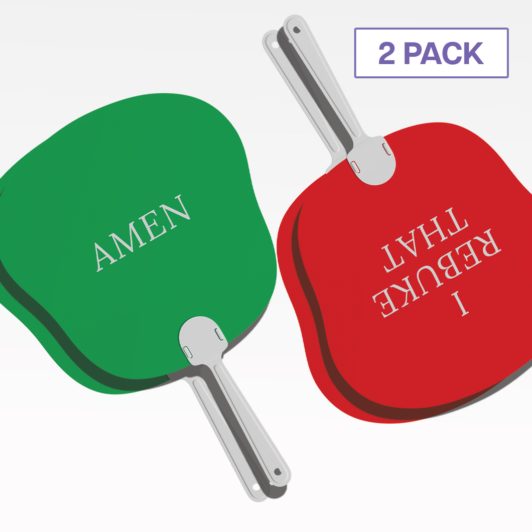 AMEN / I REBUKE THAT Hand Fan Friend Bundle (2 Fans) - Double-Sided Church Fan with 